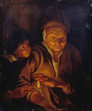 Main Product Photo of A Boy lighting a Candle from one held by an Old Woman Painting by Peter Paul Rubens