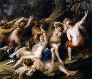 Diana and Her Nymphs Surprised by the Fauns Detail by Peter Paul Rubens - Hand-Painted Oil Painting Reproduction
