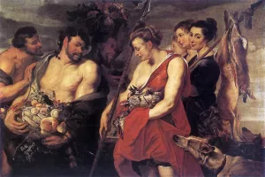 Main Product Photo of Diana Presenting the Catch to Pan Painting by Peter Paul Rubens