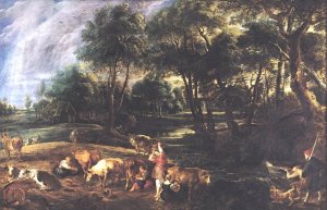 Main Product Photo of Landscape with Cows and Wildflowers Painting by Peter Paul Rubens