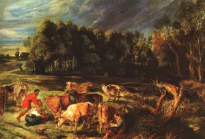 Landscape with Cows by Oil Painting Reproduction