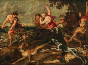 Main Product Photo of Meleager and Atalante hunting the Calydonian boar Painting by Peter Paul Rubens