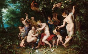 Main Product Photo of Nymphs Filling The Cornucopia Painting by Peter Paul Rubens
