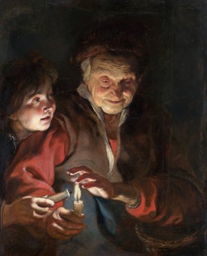 Main Product Photo of Old Woman and Boy with Candles Painting by Peter Paul Rubens
