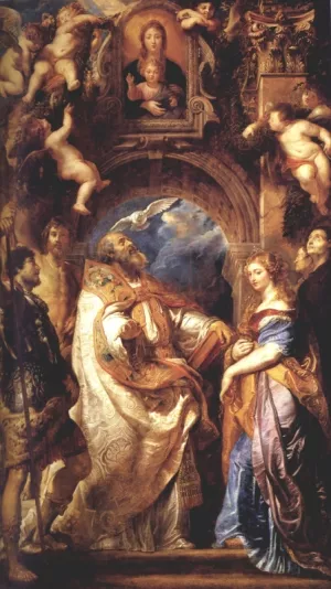 Saint Gregory With Saints Domitilla, Maurus, And Papianus by Peter Paul Rubens - Hand-Painted Oil Painting Reproduction