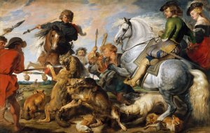 Main Product Photo of Wolf and Fox Hunt Painting by Peter Paul Rubens